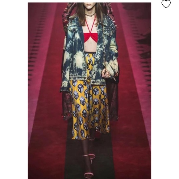 Gucci GG Wallpaper Silk Twill Pleated Skirt, Yellow - Picture 1 of 15